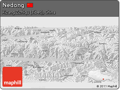 Physical Panoramic Map of Nedong, semi-desaturated