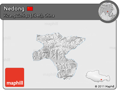 Physical Panoramic Map of Nedong, single color outside