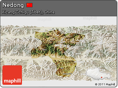 Satellite Panoramic Map of Nedong, lighten