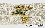 Satellite Panoramic Map of Nedong, shaded relief outside