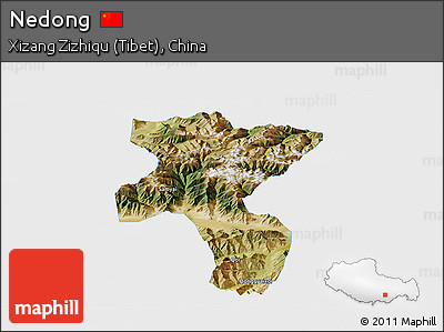 Satellite Panoramic Map of Nedong, single color outside