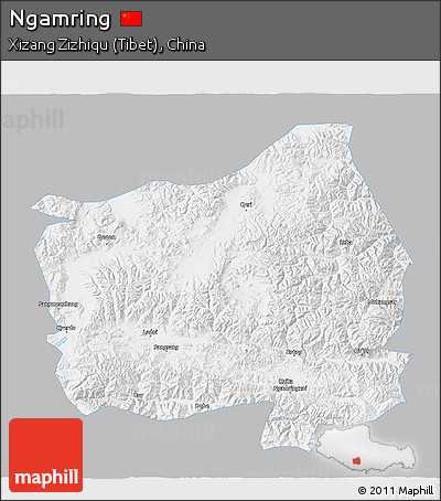 Gray 3D Map of Ngamring, single color outside