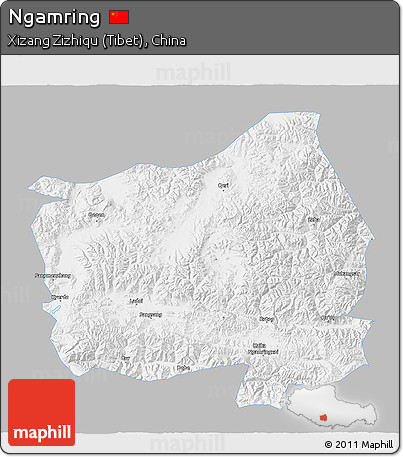Gray 3D Map of Ngamring, single color outside