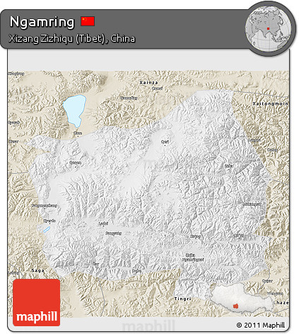 Physical 3D Map of Ngamring, shaded relief outside