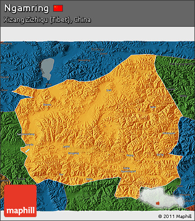 Political 3D Map of Ngamring, darken