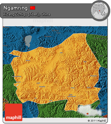 Political 3D Map of Ngamring, darken