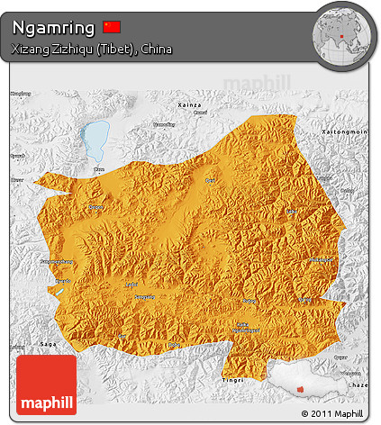 Political 3D Map of Ngamring, physical outside