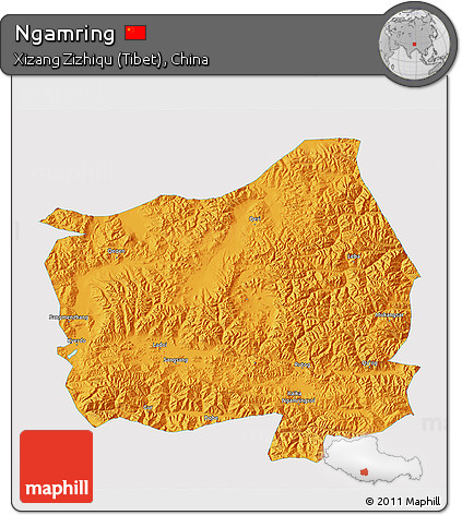 Political 3D Map of Ngamring, single color outside