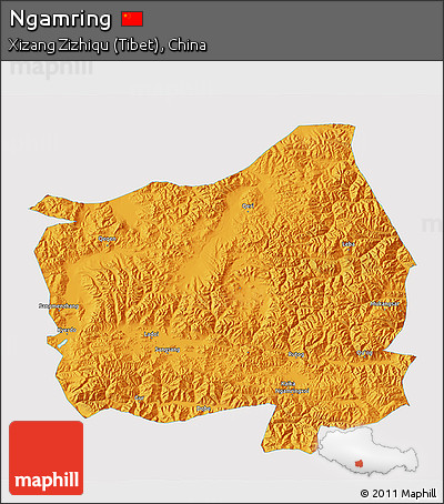 Political 3D Map of Ngamring, single color outside