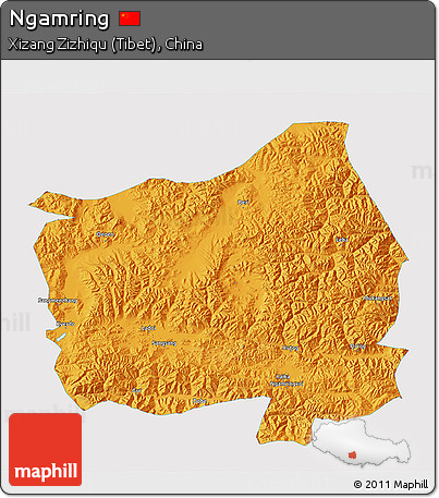 Political 3D Map of Ngamring, single color outside