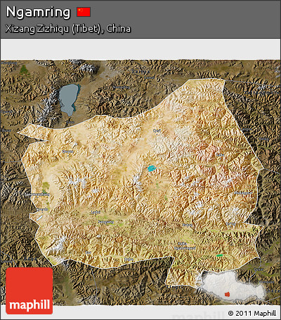 Satellite 3D Map of Ngamring, darken