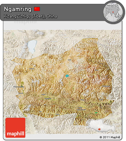 Satellite 3D Map of Ngamring, lighten