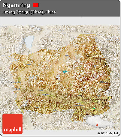 Satellite 3D Map of Ngamring, lighten