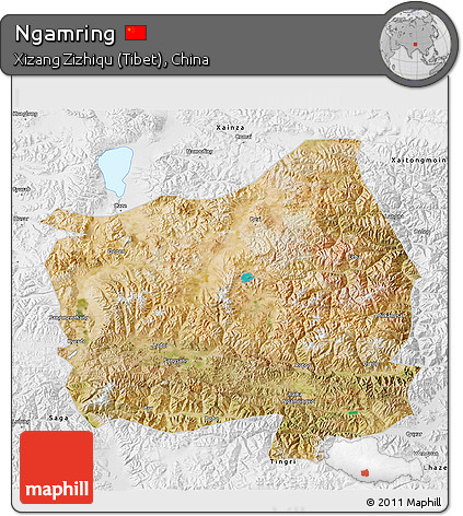 Satellite 3D Map of Ngamring, physical outside