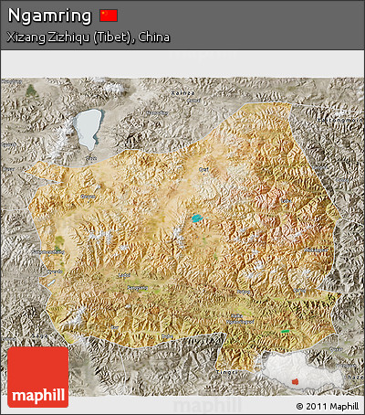 Satellite 3D Map of Ngamring, semi-desaturated