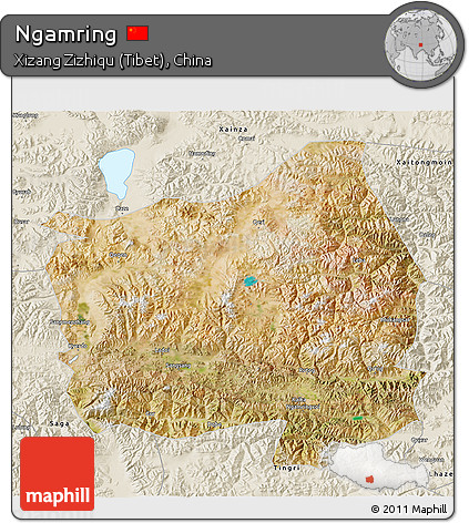 Satellite 3D Map of Ngamring, shaded relief outside