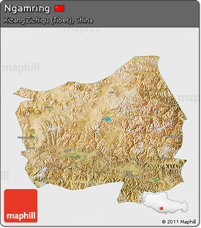 Satellite 3D Map of Ngamring, single color outside