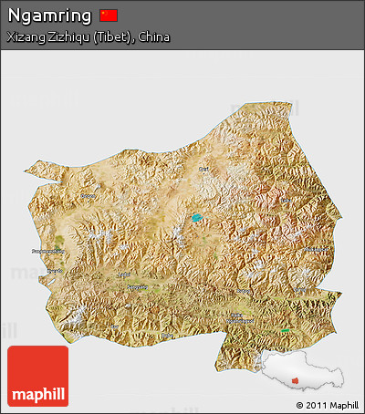 Satellite 3D Map of Ngamring, single color outside