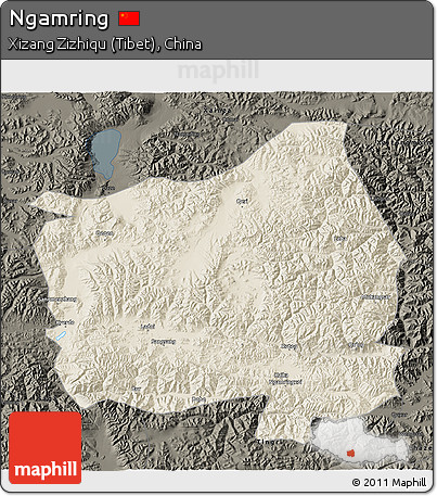 Shaded Relief 3D Map of Ngamring, darken