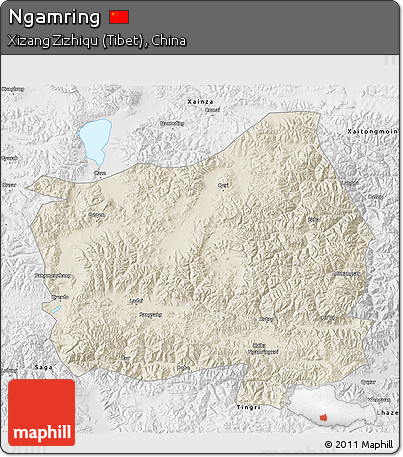 Shaded Relief 3D Map of Ngamring, physical outside