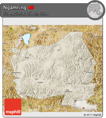 Shaded Relief 3D Map of Ngamring, satellite outside