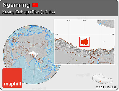 Gray Location Map of Ngamring, highlighted parent region, hill shading