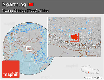Gray Location Map of Ngamring, hill shading