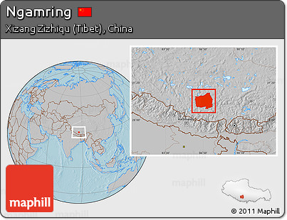Gray Location Map of Ngamring, hill shading