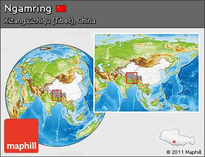 Physical Location Map of Ngamring, highlighted country, highlighted parent region, within the entire country