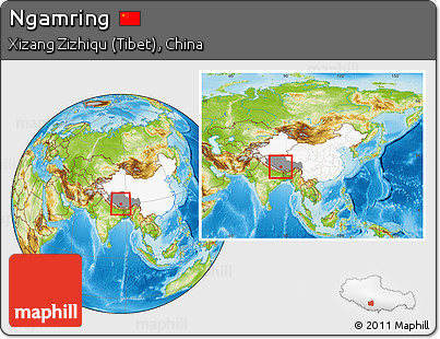 Physical Location Map of Ngamring, highlighted country, highlighted parent region, within the entire country