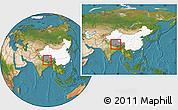 Satellite Location Map of Ngamring, highlighted country, highlighted parent region, within the entire country
