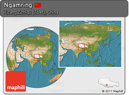 Satellite Location Map of Ngamring, highlighted parent region, within the entire country