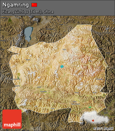Satellite Map of Ngamring, darken