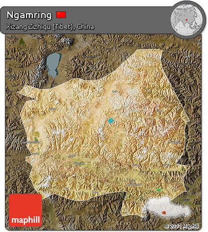 Satellite Map of Ngamring, darken