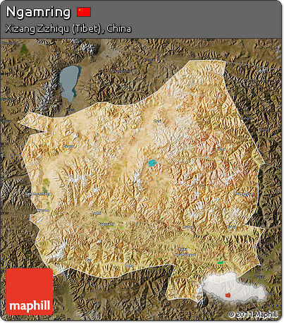 Satellite Map of Ngamring, darken