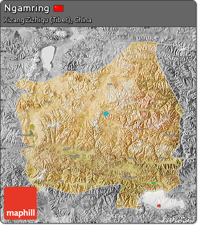 Satellite Map of Ngamring, desaturated