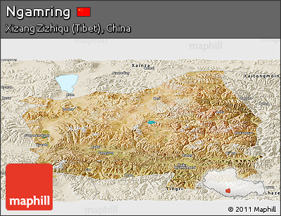 Satellite Panoramic Map of Ngamring, shaded relief outside