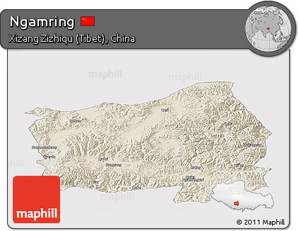 Shaded Relief Panoramic Map of Ngamring, cropped outside