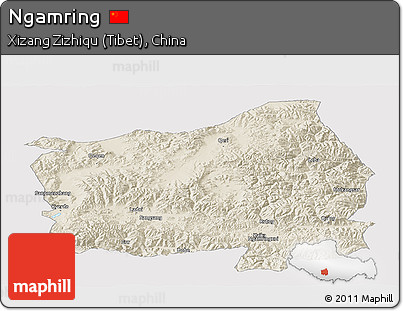 Shaded Relief Panoramic Map of Ngamring, cropped outside