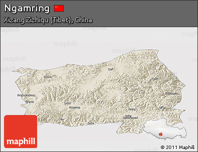 Shaded Relief Panoramic Map of Ngamring, cropped outside