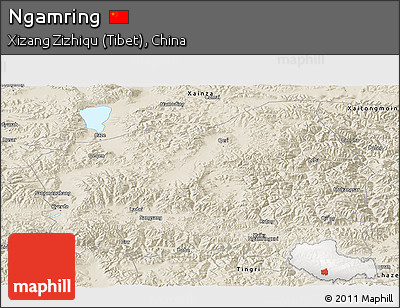 Shaded Relief Panoramic Map of Ngamring