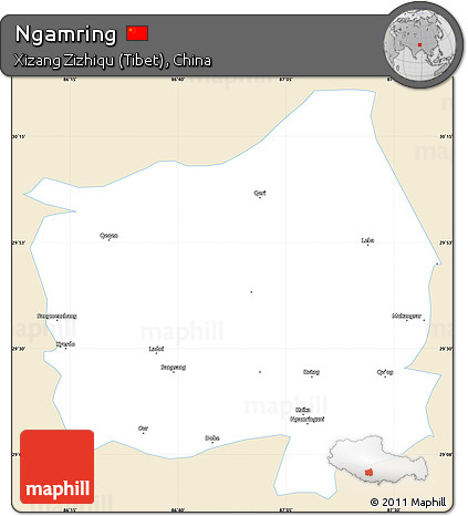 Classic Style Simple Map of Ngamring, single color outside