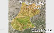 Satellite 3D Map of Nyainrong, semi-desaturated