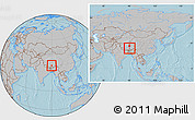 Gray Location Map of Nyemo, within the entire country, hill shading
