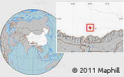 Gray Location Map of Nyemo, highlighted country, hill shading