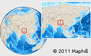 Shaded Relief Location Map of Nyemo, within the entire country