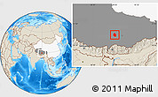 Shaded Relief Location Map of Nyemo, highlighted country, highlighted parent region