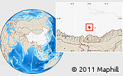 Shaded Relief Location Map of Nyemo, highlighted country