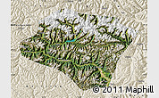 Satellite Map of Nyingchi, shaded relief outside