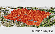 Political Panoramic Map of Nyingchi, satellite outside